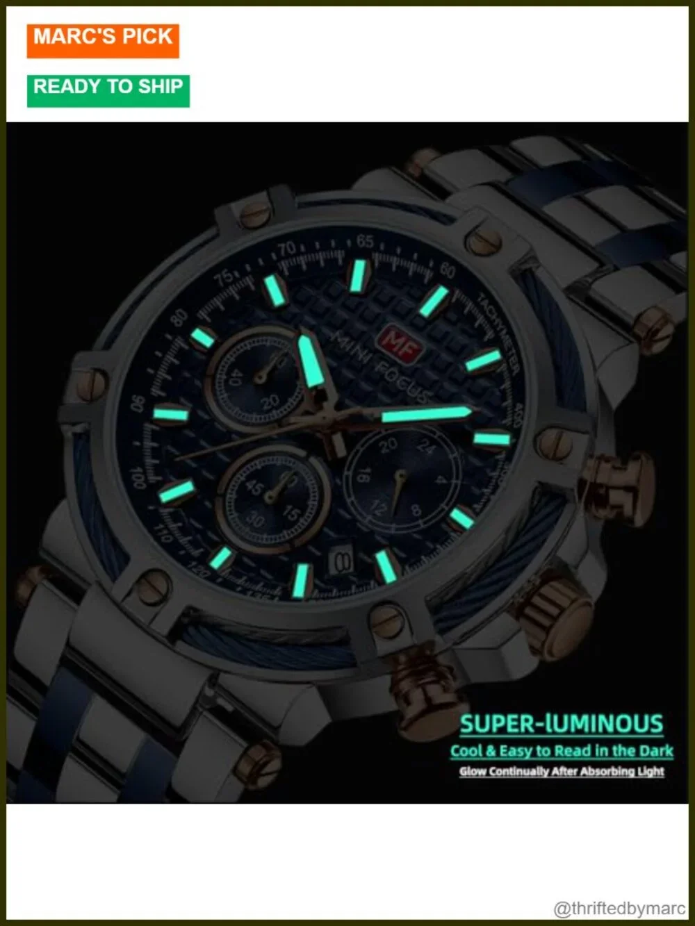 Chronograph Business Watch with Stainless Steel Band, Water Resistant,